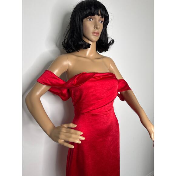 NWT Vesper London Red Off-Shoulder Drape Neck Bodycon Midi Dress Size XS - Picture 13 of 16